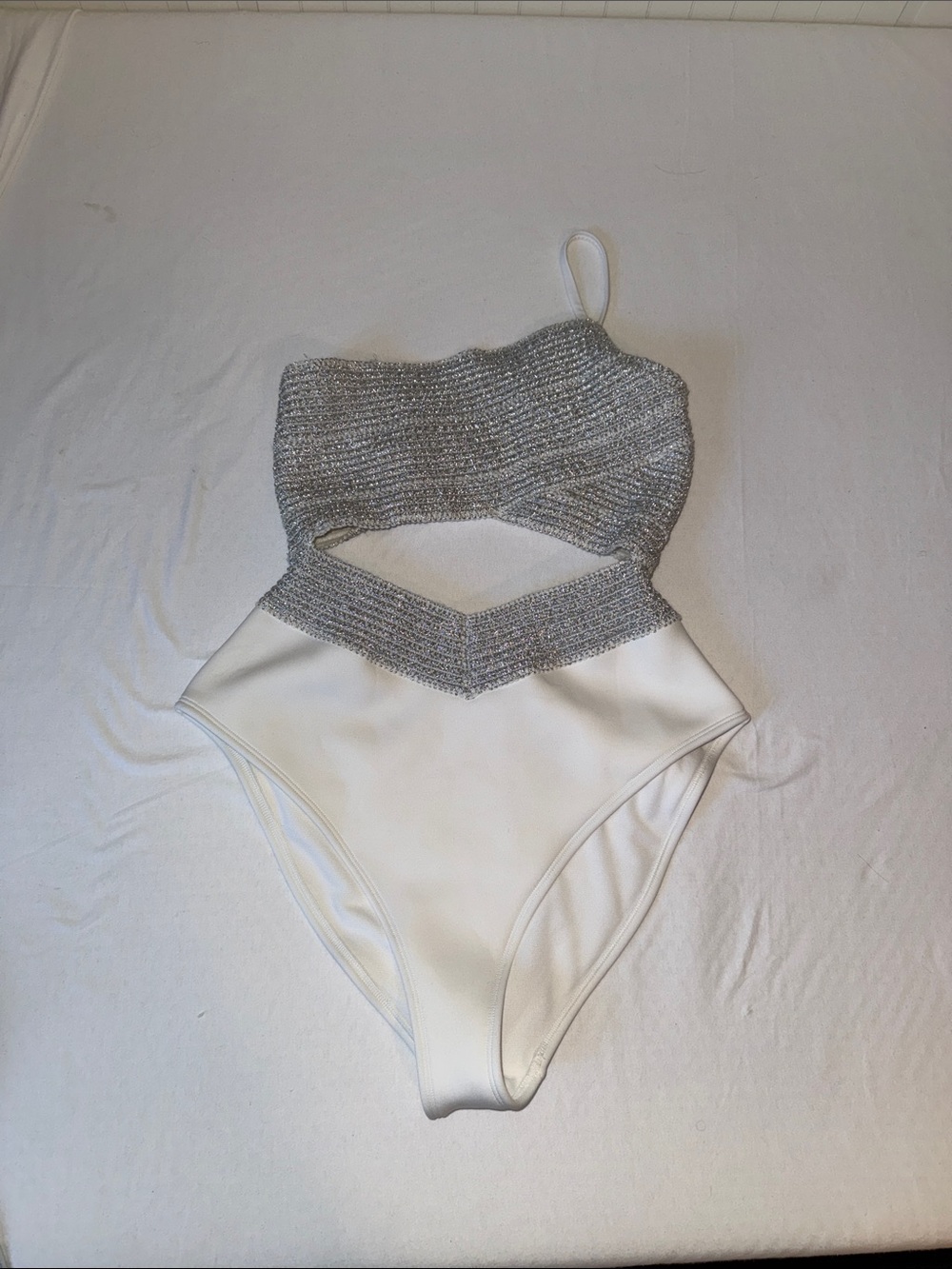 River Island White One-Piece Swimsuit with Silver Knit Top